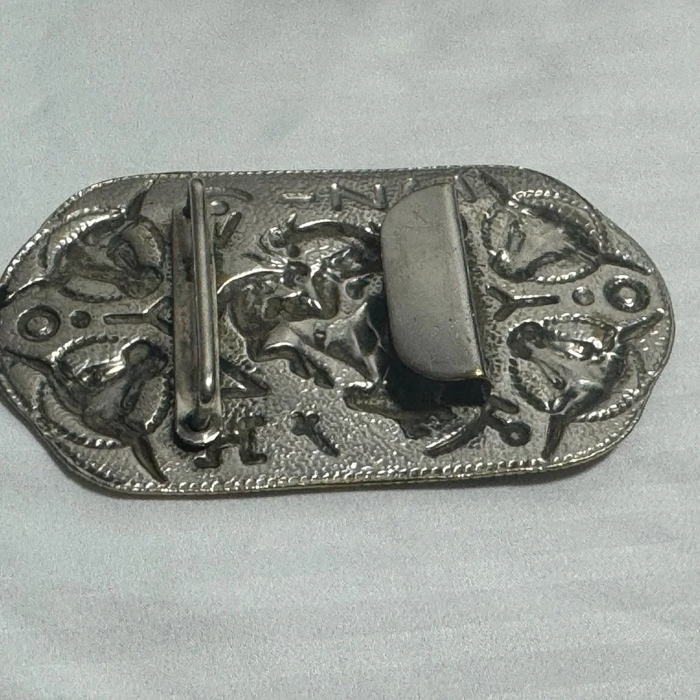 Cowboy Bronco Longhorn Steer Branding Old Style Back Vintage Antique Belt Buckle